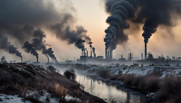 Rookende schoorstenen van fabrieken luchtvervuiling