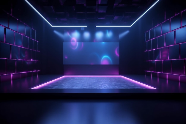 Rookstralen mistframe neonlicht achtergrond abstracte kamer blauwe ruimte Generatieve AI