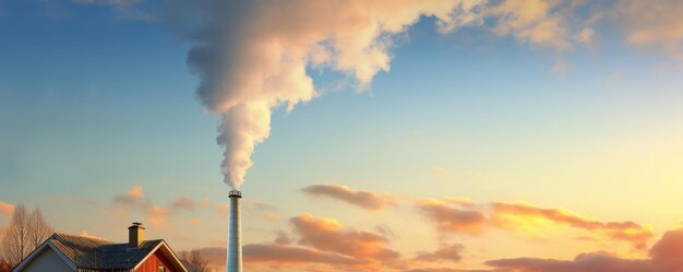 Foto rookvervuiling van de schoorsteen van het gezinshuis op het dorp van verwarming panorama generatieve ai