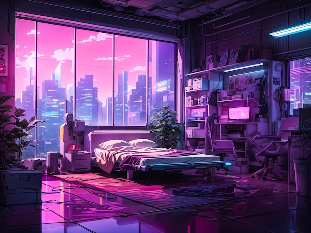 Premium AI Image | Room anime Cyberpunk