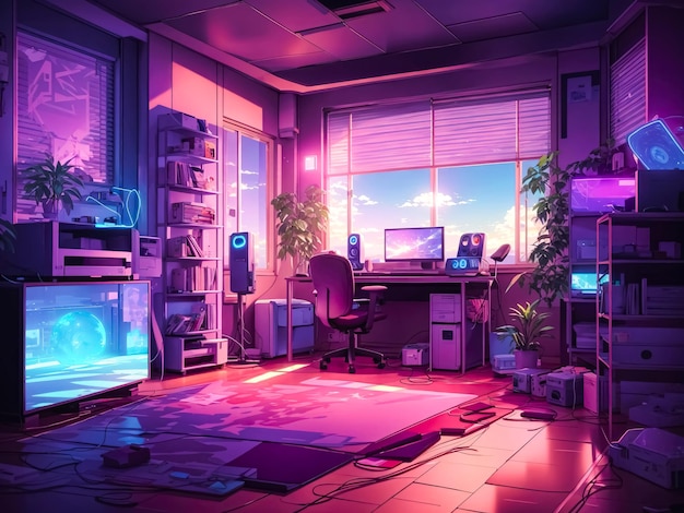 Premium AI Image | Room anime Cyberpunk