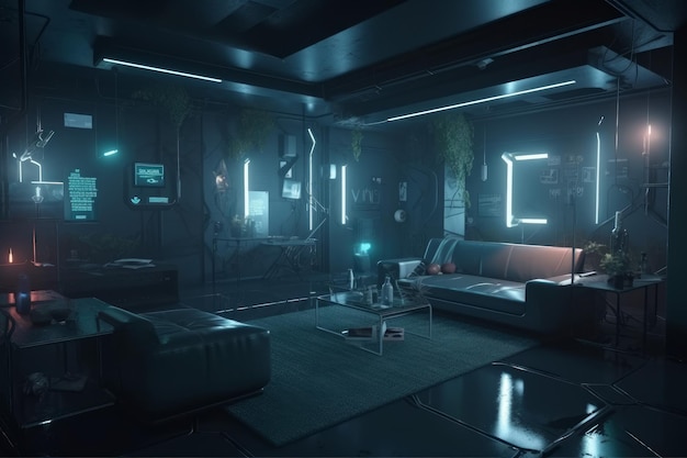 Room cyberpunk light Generate Ai