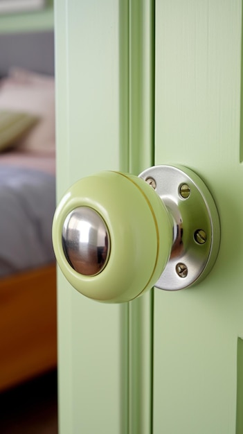 A room door in the style of light green and silver