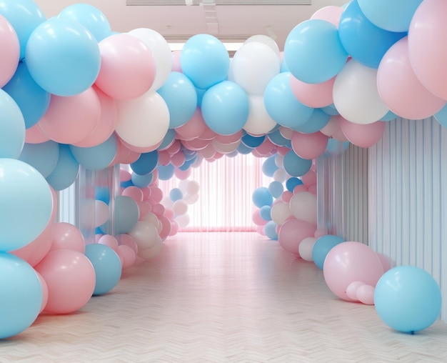 Room Filled With Blue and Pink Balloons