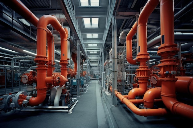 Photo a room filled with lots of orange pipes