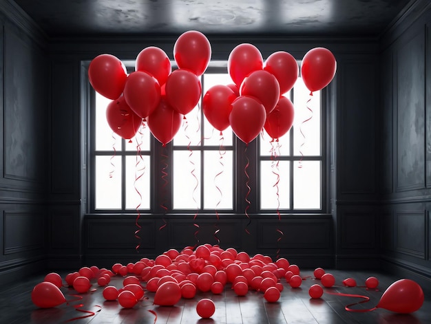 Комната, наполненная множеством красных воздушных шаров
