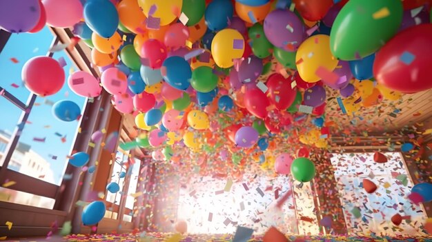 a room full of balloons