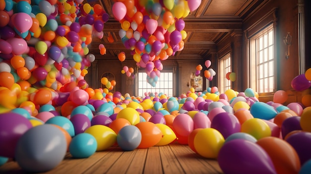 a room full of balloons