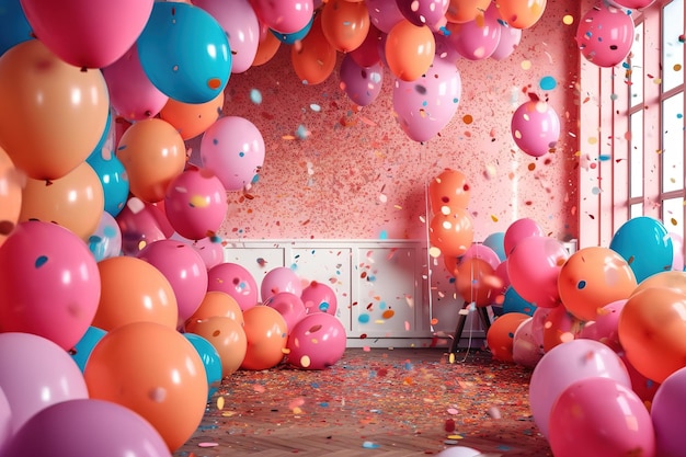 a room full of balloons