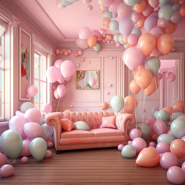 a room full of balloons