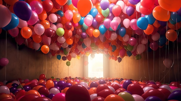 a room full of balloons