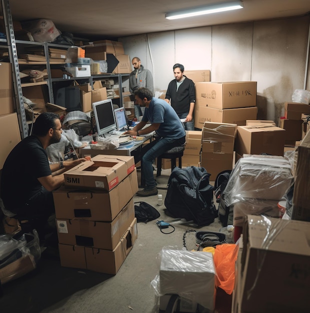 Photo a room full of boxes and people