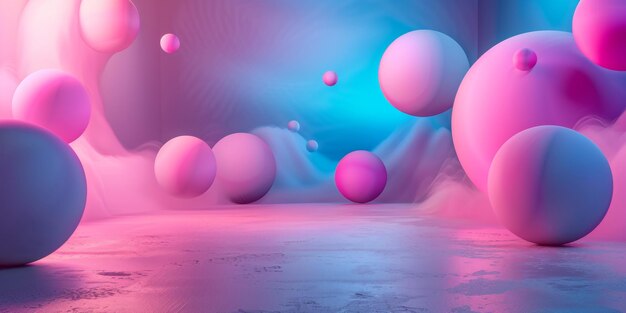 A room full of pink spheres floating in the air stock background