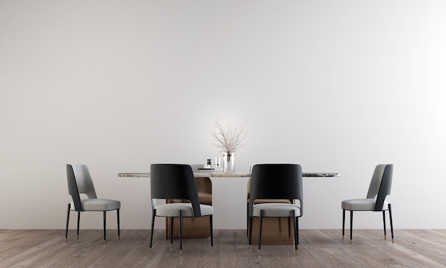 The  room interior design of luxury dining room and empty white wall pattern, 3d rendering