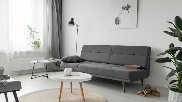 Room interior modern home design with furniture Grey sofa at white apartment Generative Ai