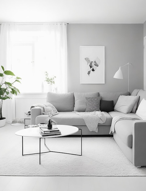 Photo room interior modern home design with furniture grey sofa at white apartment living room
