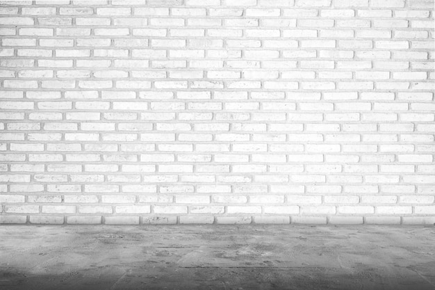 Room interior with white brick wall and concrete floor for background ,blank concrete floor and concrete wall for backdrop montage design