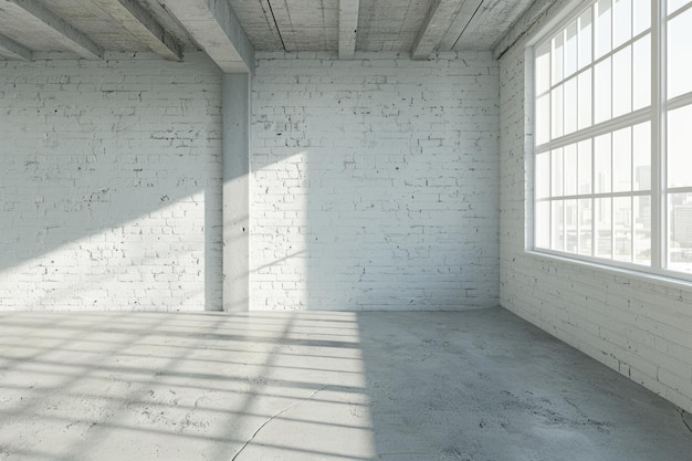 白いレンガの壁とコンクリートの床の内部の部屋 誰もない 空き白いレンゴの壁