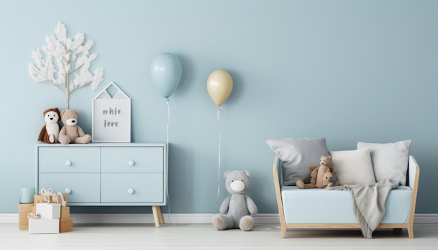 room is a children's nursery in light blues color