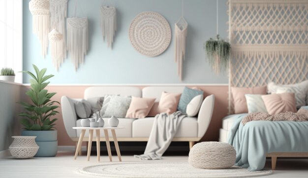 Room in light pastel colors Ai generative