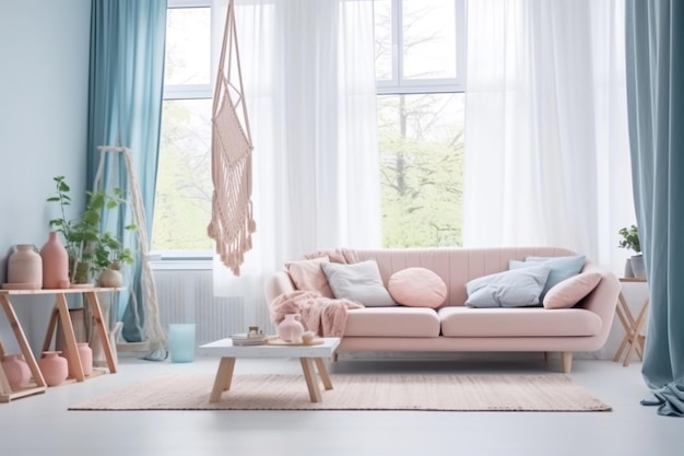 A Room in Light Pastel Colors ScandiBoho Generative AI