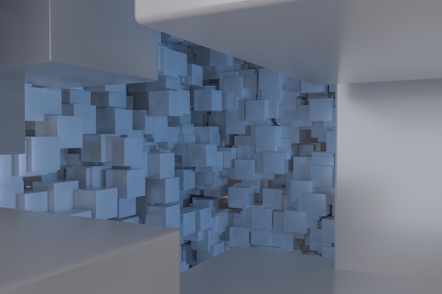 The room made of cubes in threedimensional space 3d rendering