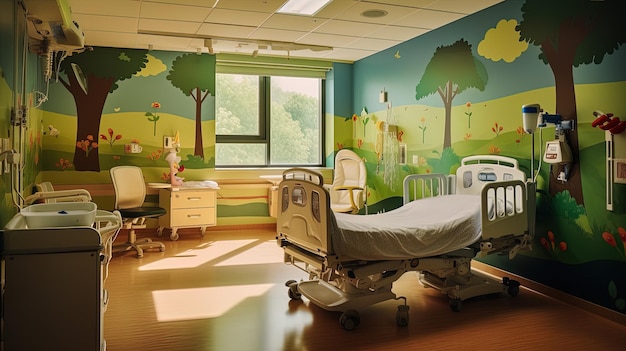 Комната для пациентов с кроватью и мониторами в больнице или клинике