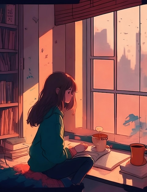 Room of study work lofi style illustration