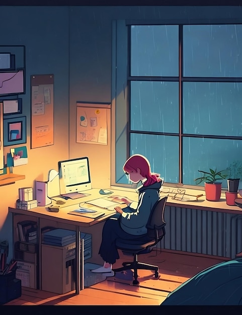 Room of study work lofi style illustration