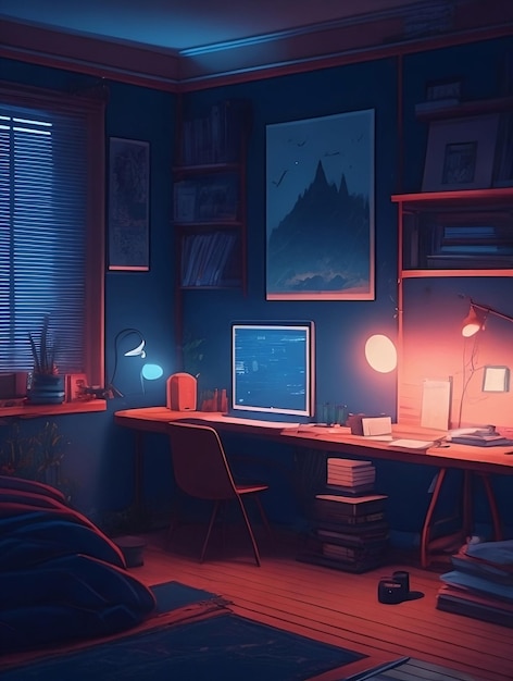 Room of study work lofi style illustration