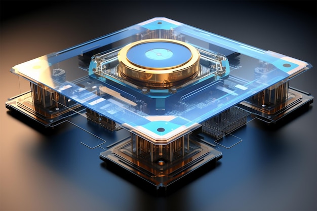 Room temperature superconducting technology suspended chip core 3D rendering