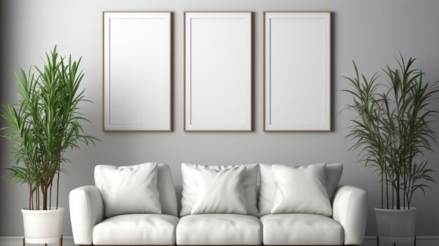 Room and wall white walls warm minimalist style the wall has three square frame