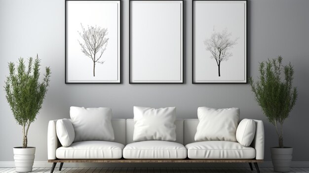 Room and wall white walls warm minimalist style the wall has three square frame