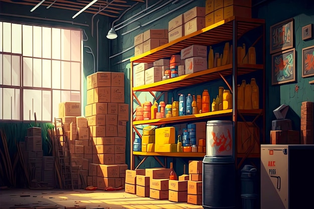 Room warehouse for storage of household chemicals technical room created with generative ai