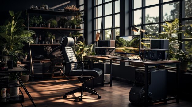 A Room With an Abundance of Plants and a Desk With a Computer