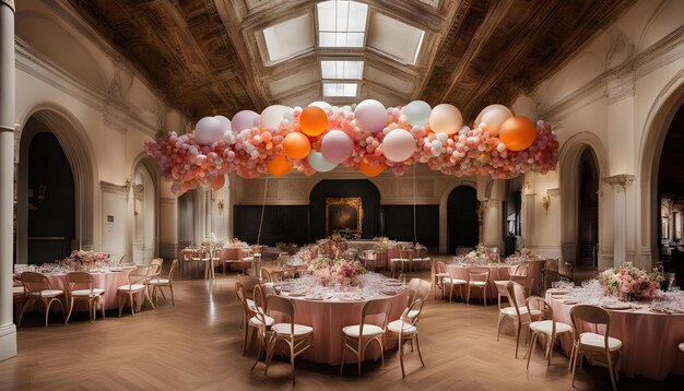 Photo a room with balloons and a painting of a painting