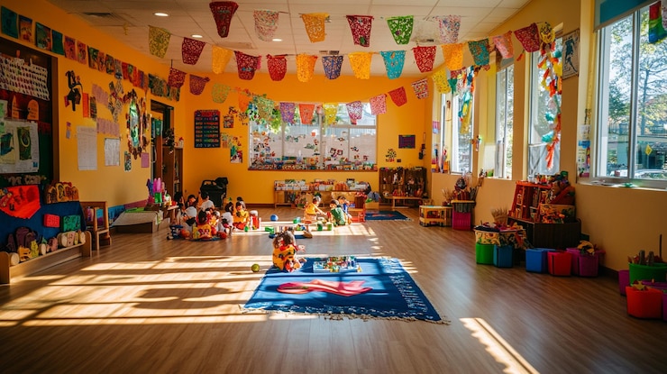 Photo a room with a banner that says quot children quot on the floor