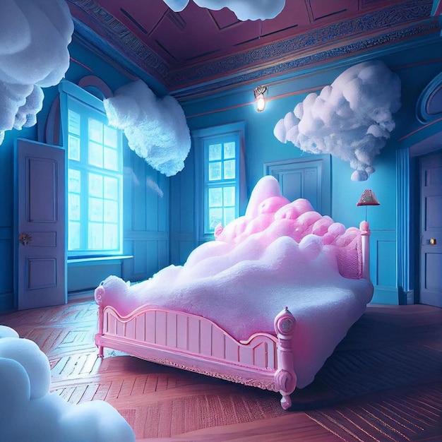 Foto una stanza con un letto e sopra una coperta rosa