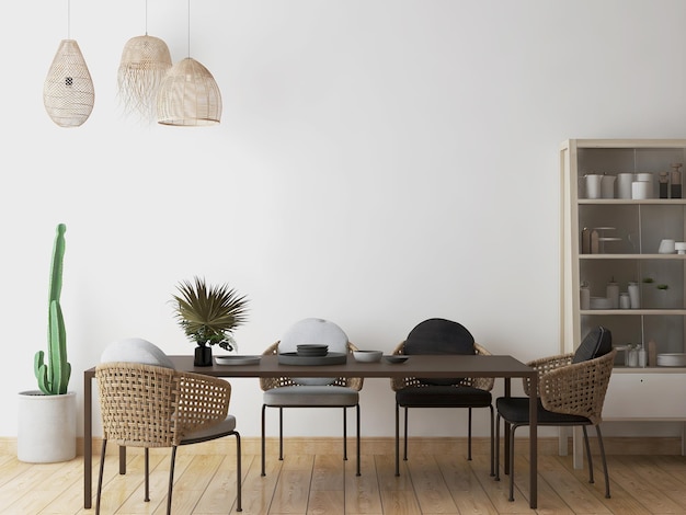 Room with big grey sofa and pillows, plant, wooden floor, and\
empty wall.