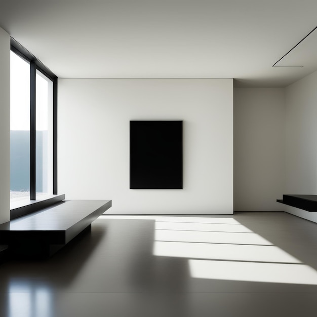 a room with a black painting on the wall and a black square on the wall