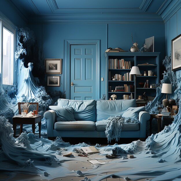 Foto sala con i colori blu e grigio