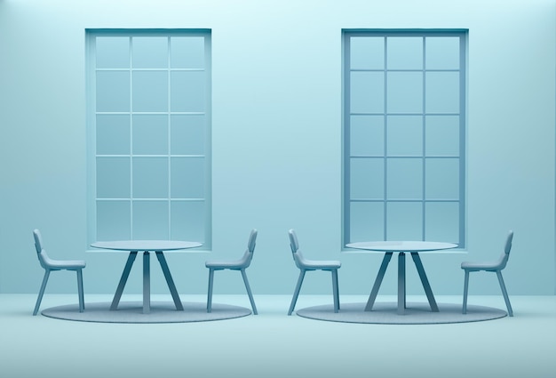 Photo a room with a blue wall and chairs and a window with a white frame