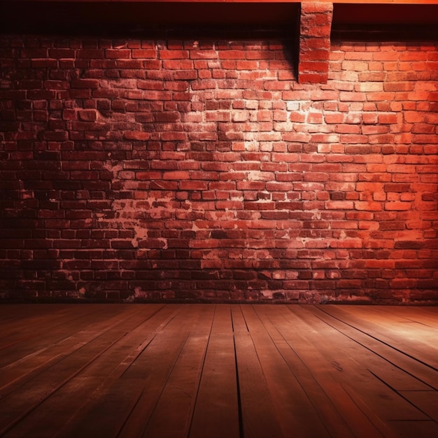 A room with a brick wall and a wooden floor.