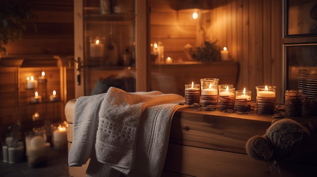 A room with candles and towels