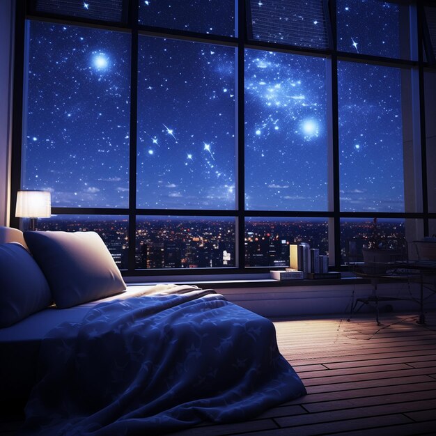 Photo a room with a celestial view