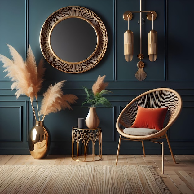 Photo a room with a chair a chair and a chair with a red pillow