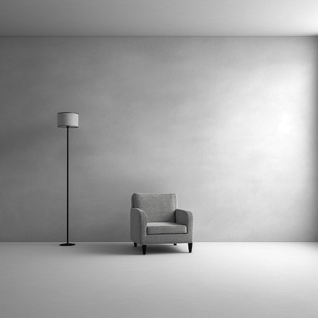 Photo a room with a chair and a lamp in it