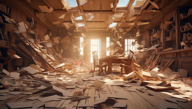 Photo a room with a chair and a pile of books