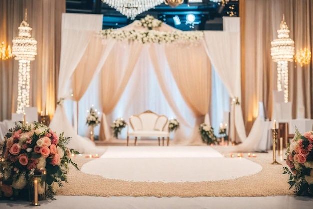 a room with a chandelier and a table with flowers and a chandelier