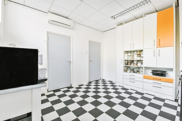 Room with checkerboard floor